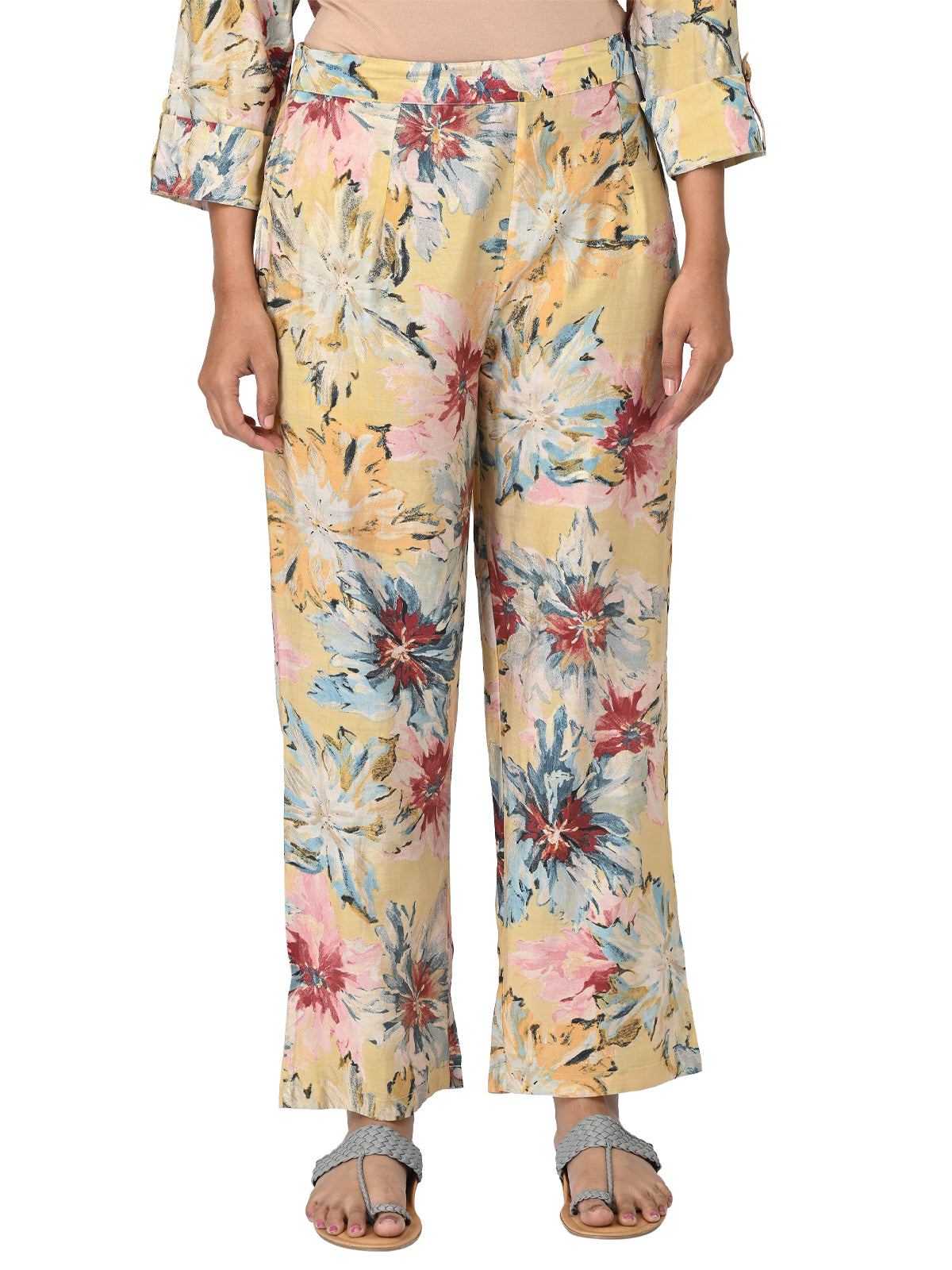 Yellow Floral Printed Long Kurta Co-ord Set