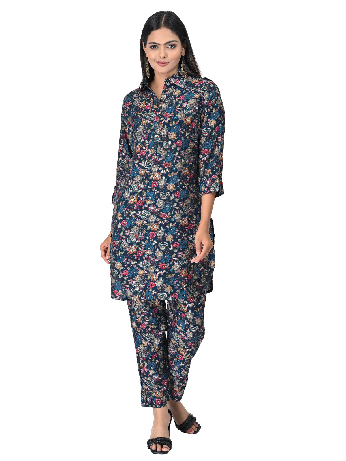 Elegant Navy Blue Floral Co-ord Set