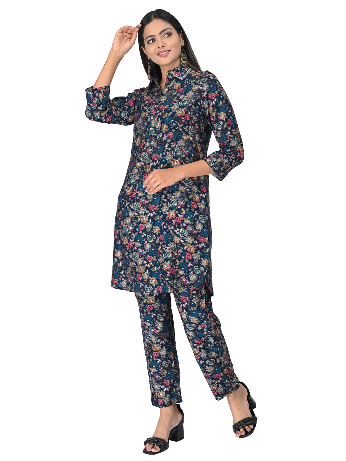 Elegant Navy Blue Floral Co-ord Set