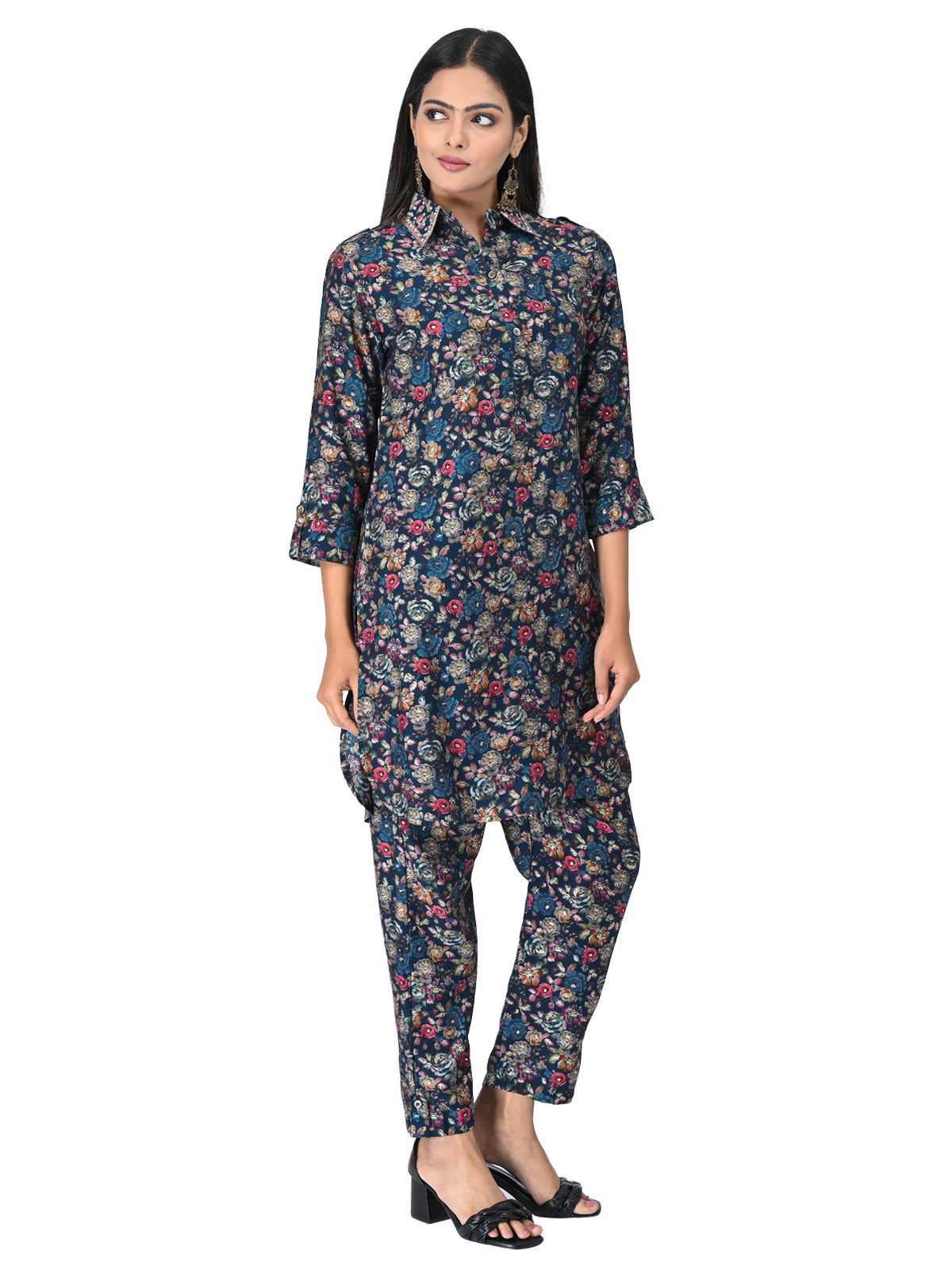 Elegant Navy Blue Floral Co-ord Set
