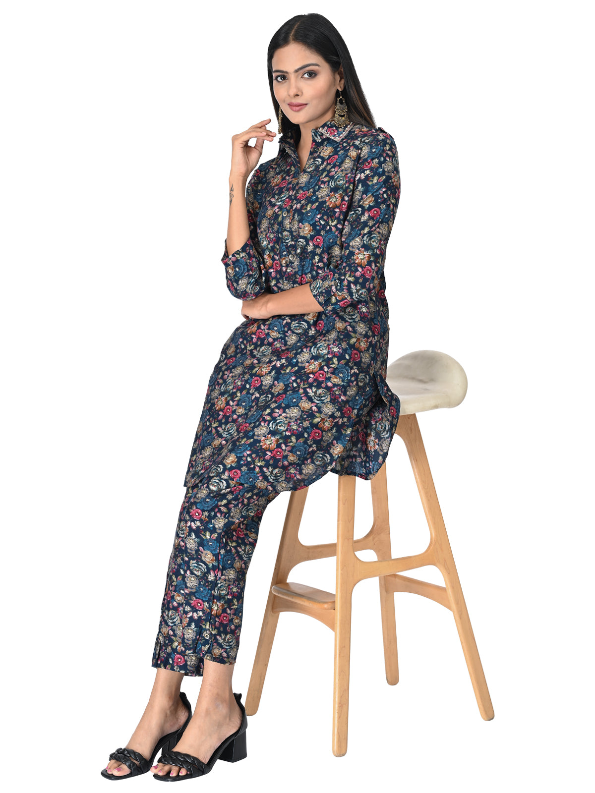 Elegant Navy Blue Floral Co-ord Set