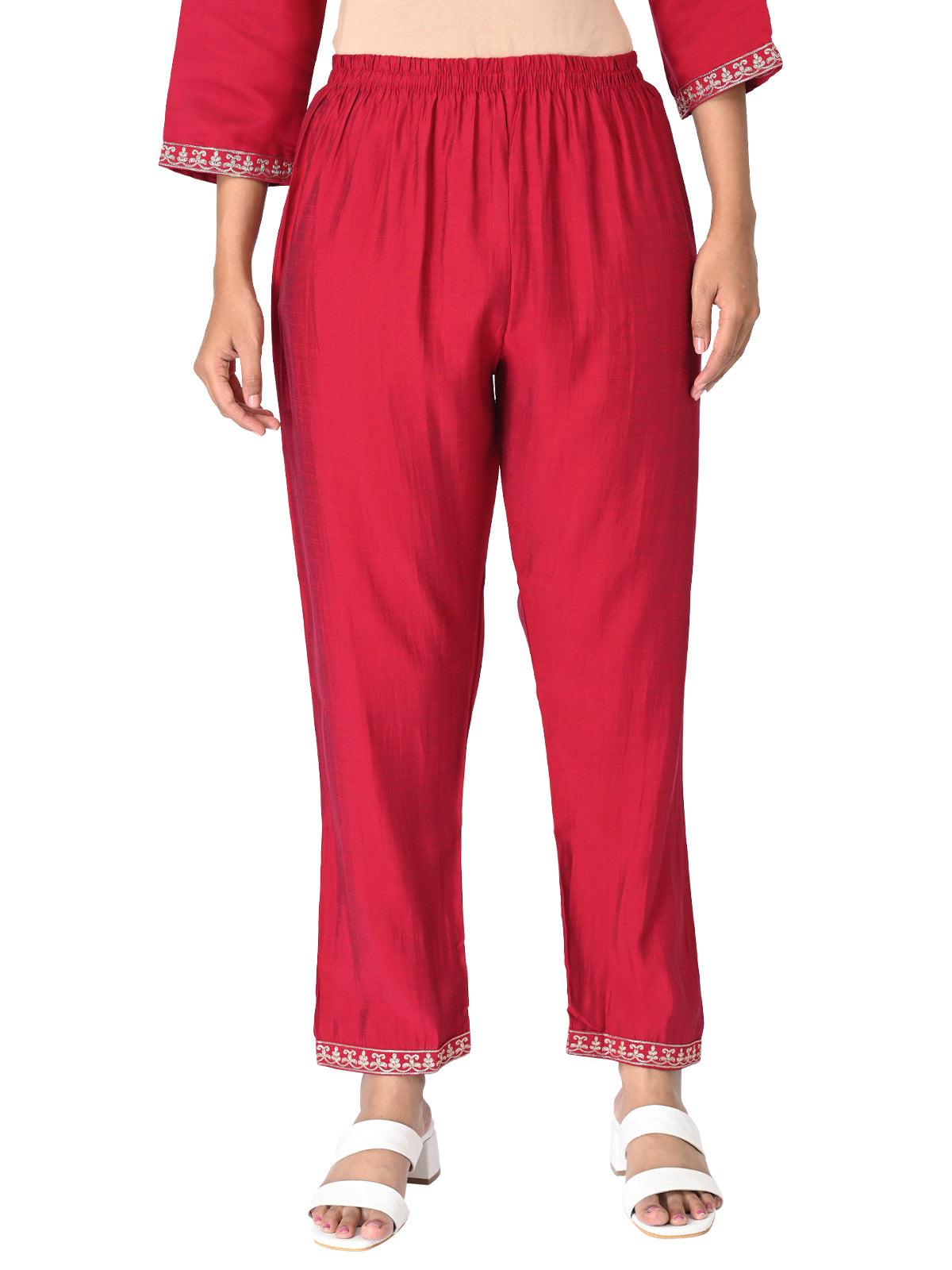 Graceful Dark Pink Embroidered Kurta Set with Striped Dupatta