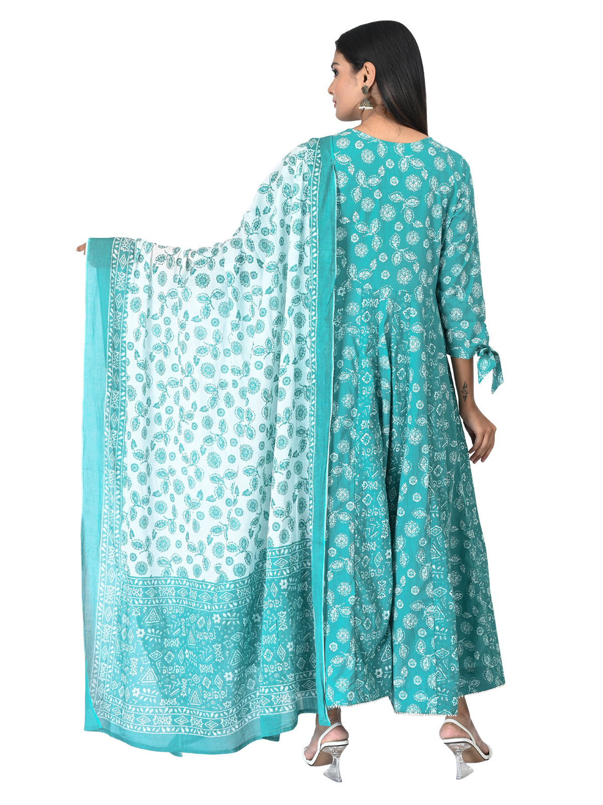 Refreshing Aqua Blue Printed Anarkali Set with Dupatta