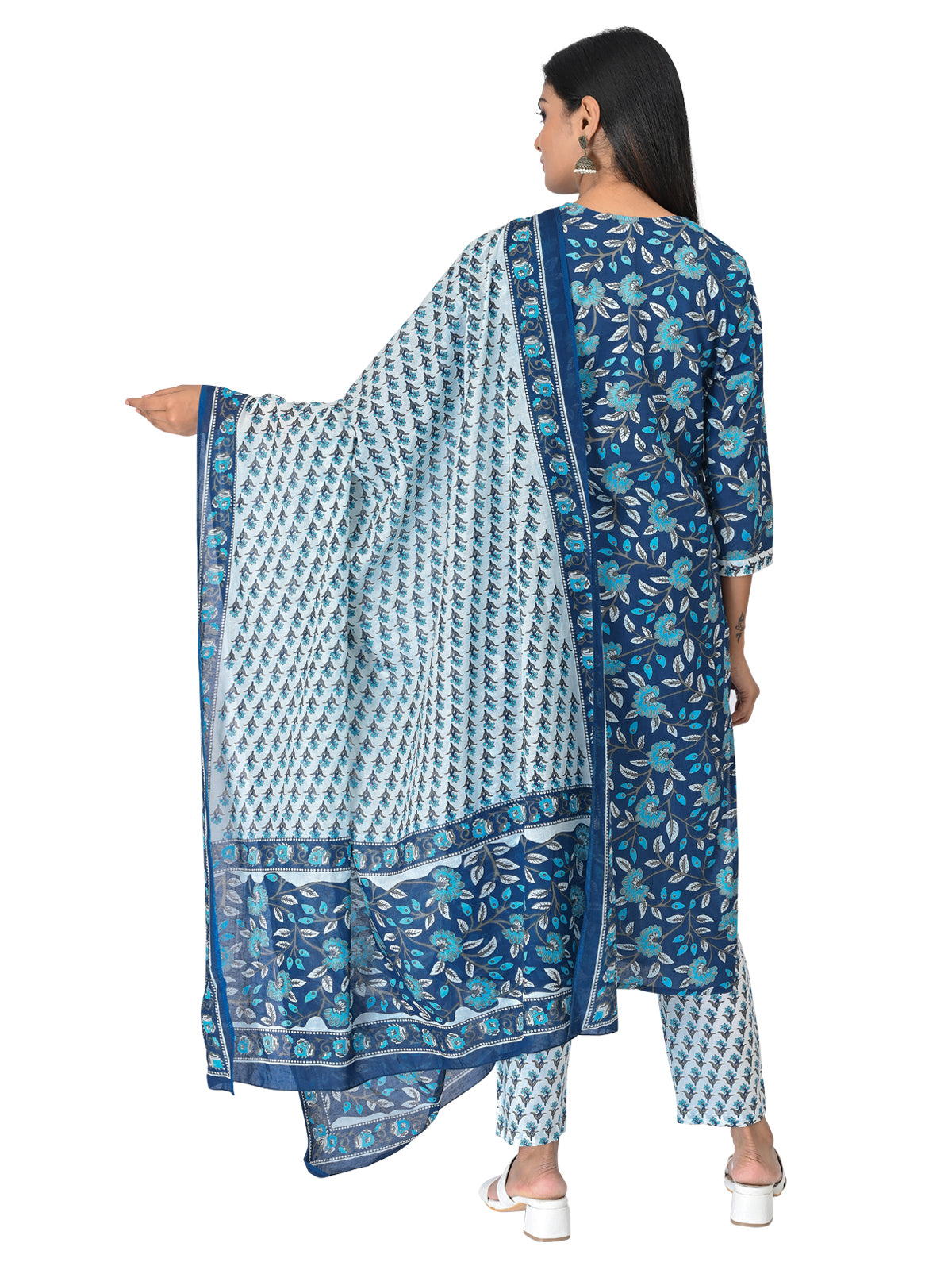 Blue Floral Printed Kurta Set with Dupatta