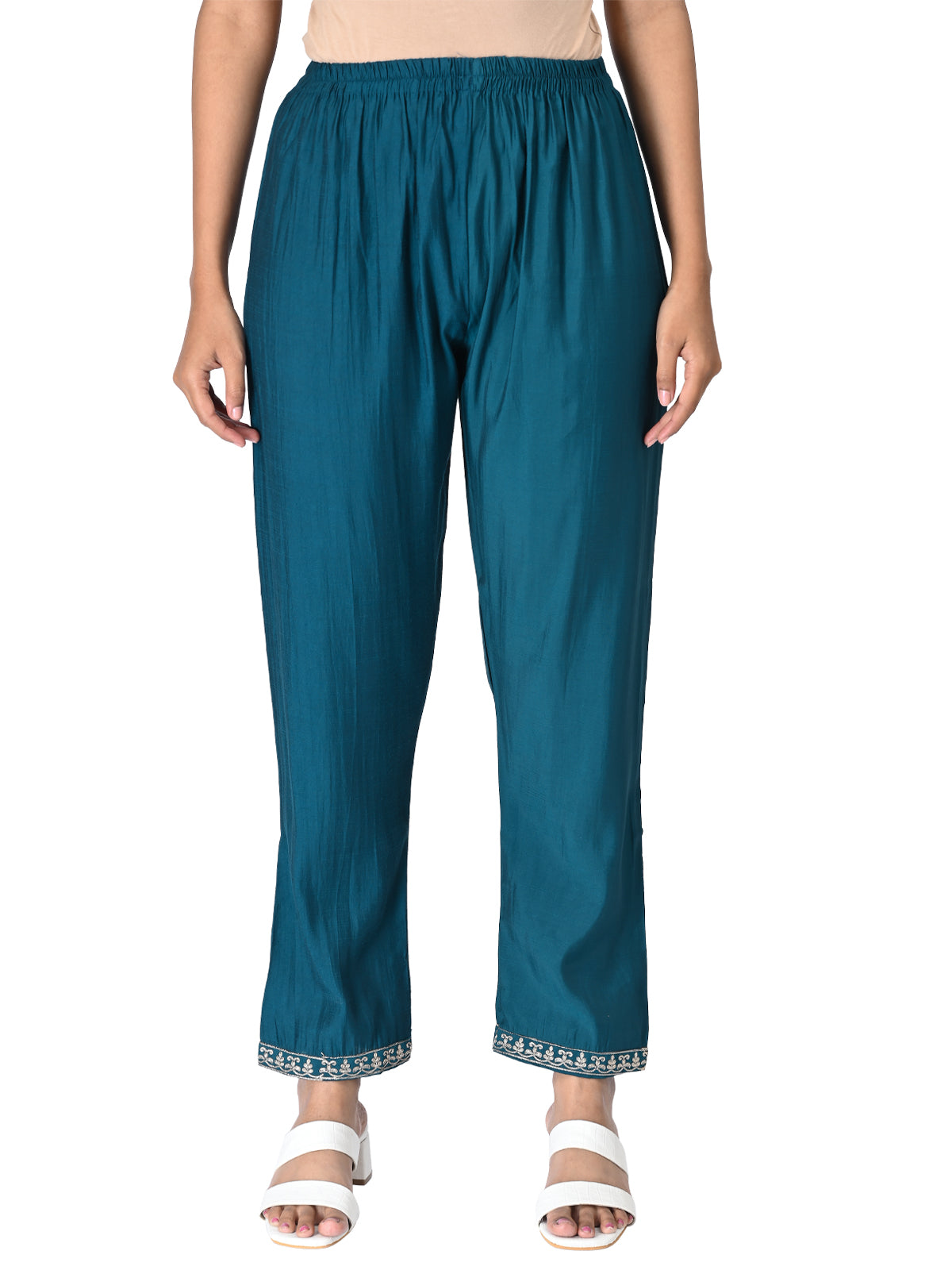 Teal Blue Embroidered Kurta Set with Dupatta