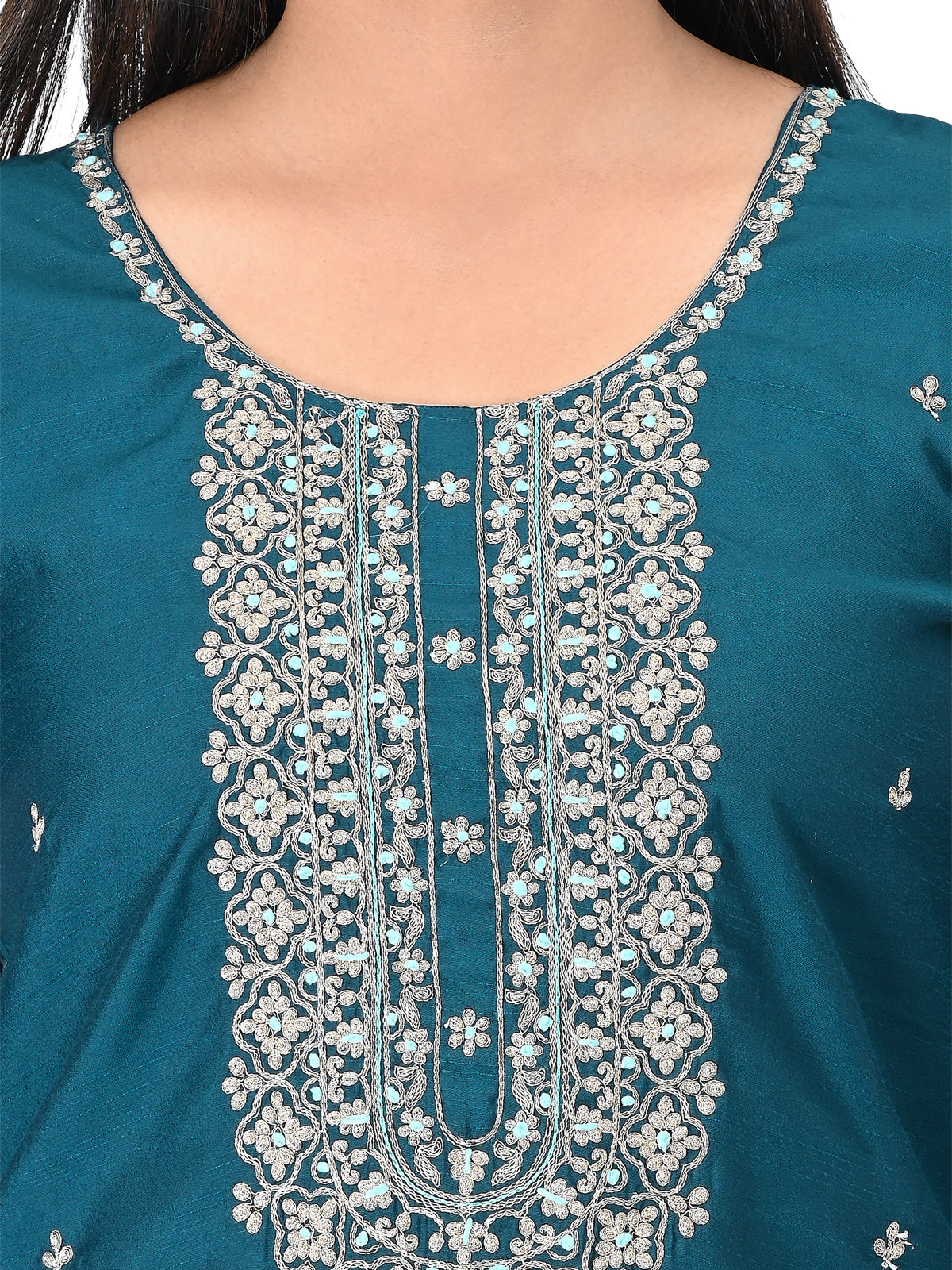 Teal Blue Embroidered Kurta Set with Dupatta