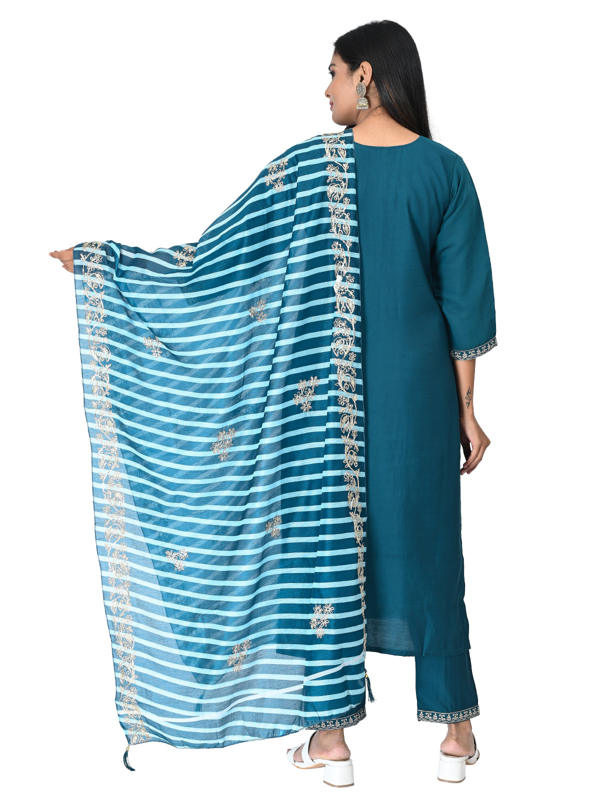 Teal Blue Embroidered Kurta Set with Dupatta