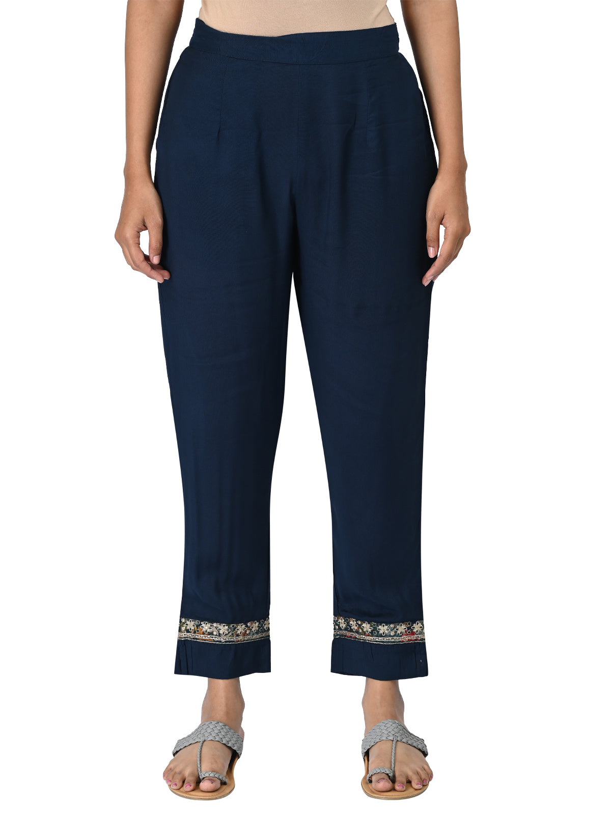 Navy Blue Floral Printed Kurta Set with Dupatta