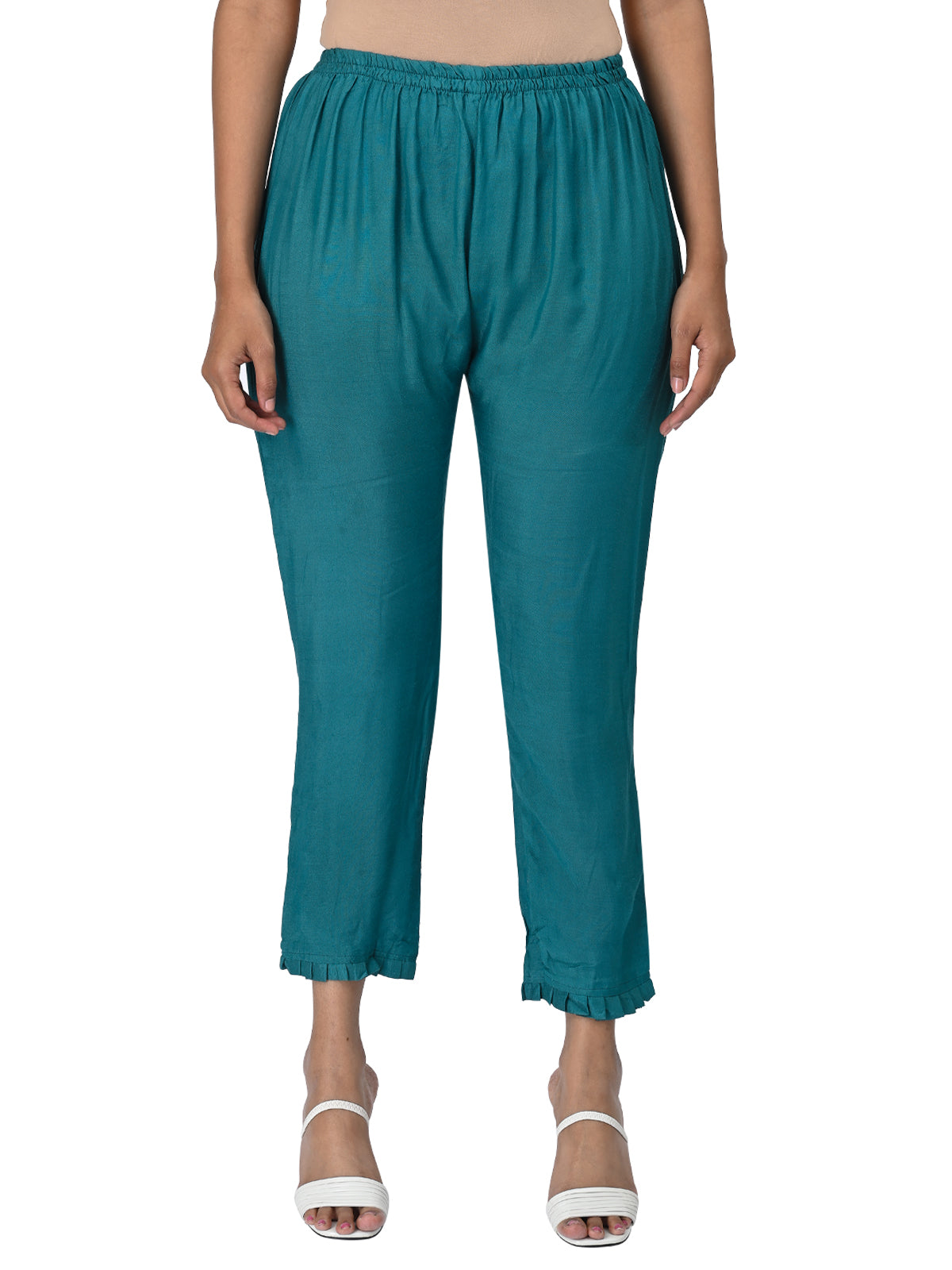 Teal Printed Kurta Set with Embroidered Neckline & Dupatta