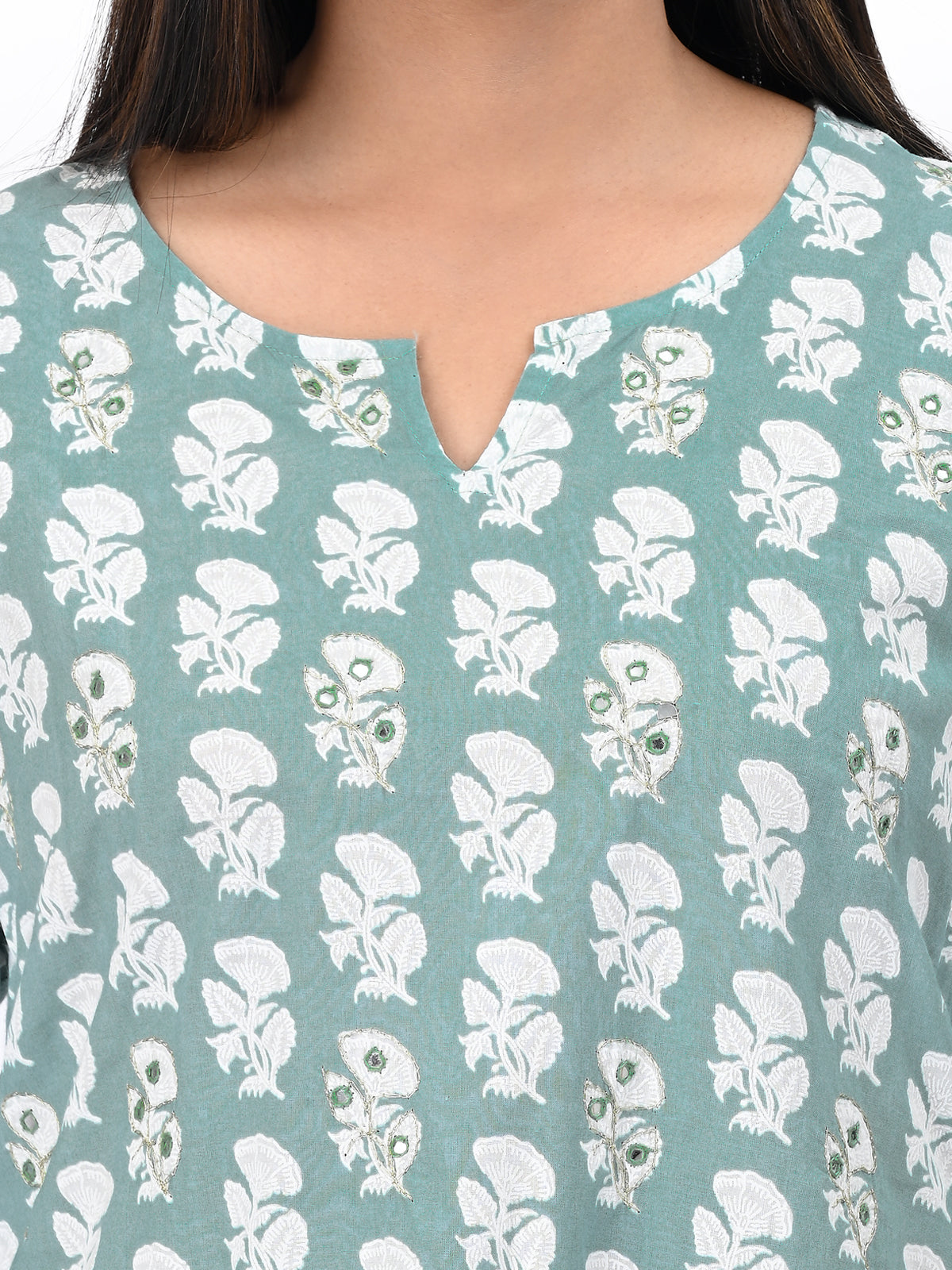 Sage Green Cotton Kurta Set with Stripe Print Dupatta