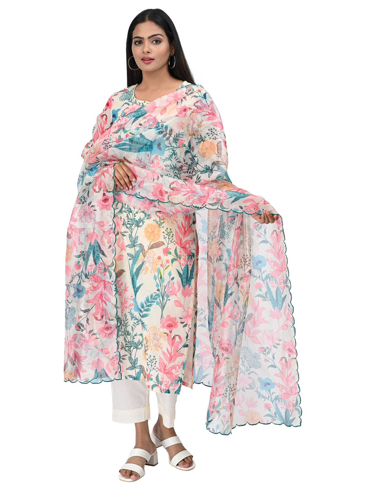 Floral Elegance Cotton Suit Set with Dupatta