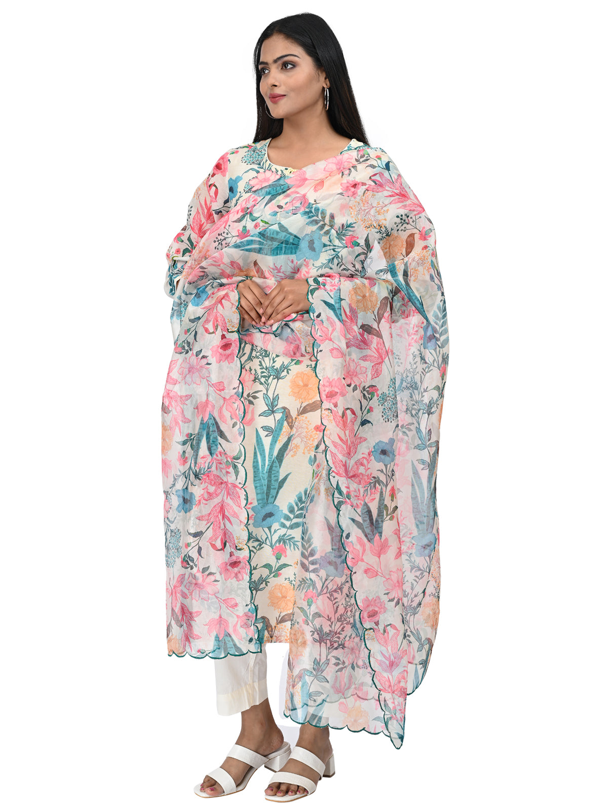 Floral Elegance Cotton Suit Set with Dupatta