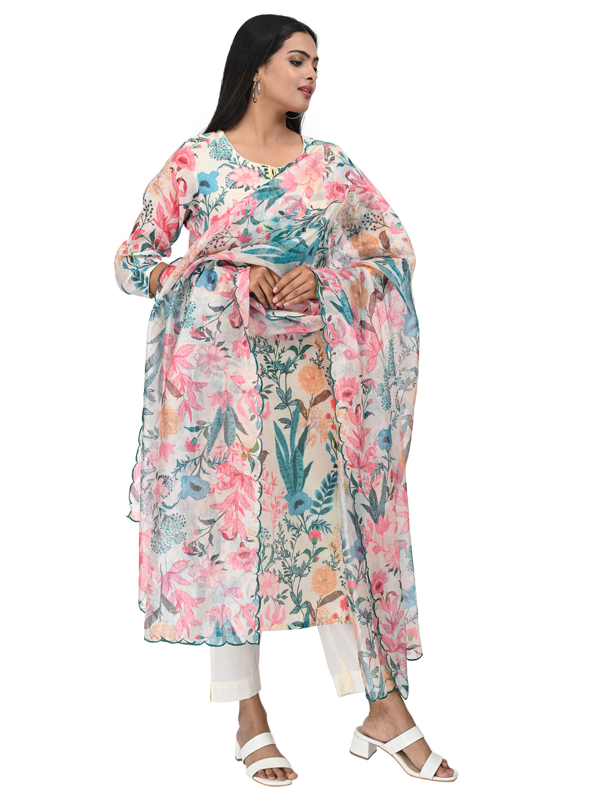 Floral Elegance Cotton Suit Set with Dupatta
