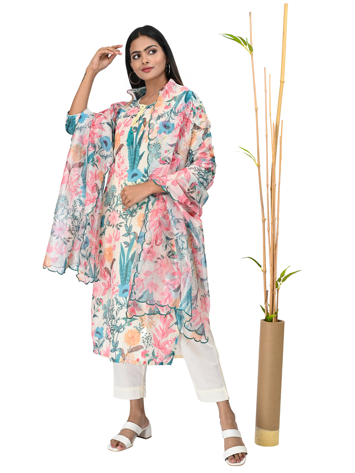 Floral Elegance Cotton Suit Set with Dupatta