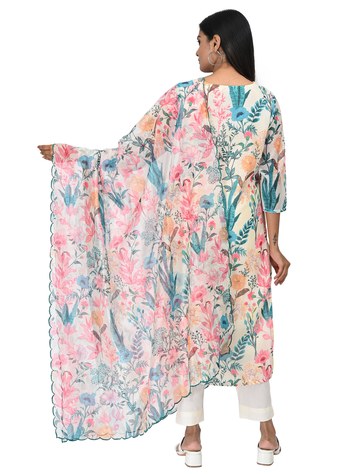 Floral Elegance Cotton Suit Set with Dupatta