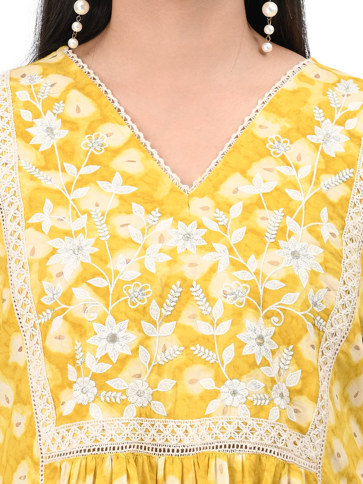 Sunny Yellow Floral Kurta Set with Embroidered Yoke and Printed Dupatta