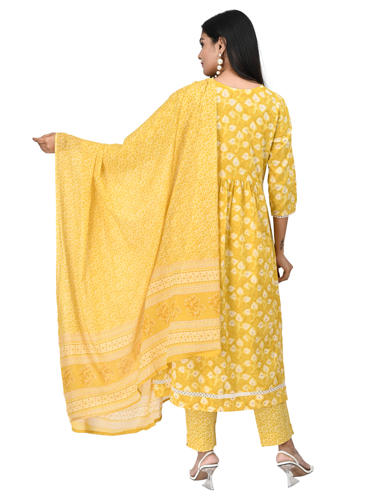 Sunny Yellow Floral Kurta Set with Embroidered Yoke and Printed Dupatta