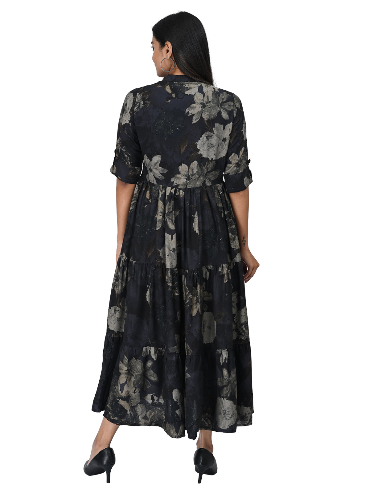 Black Floral Printed Anarkali Kurta