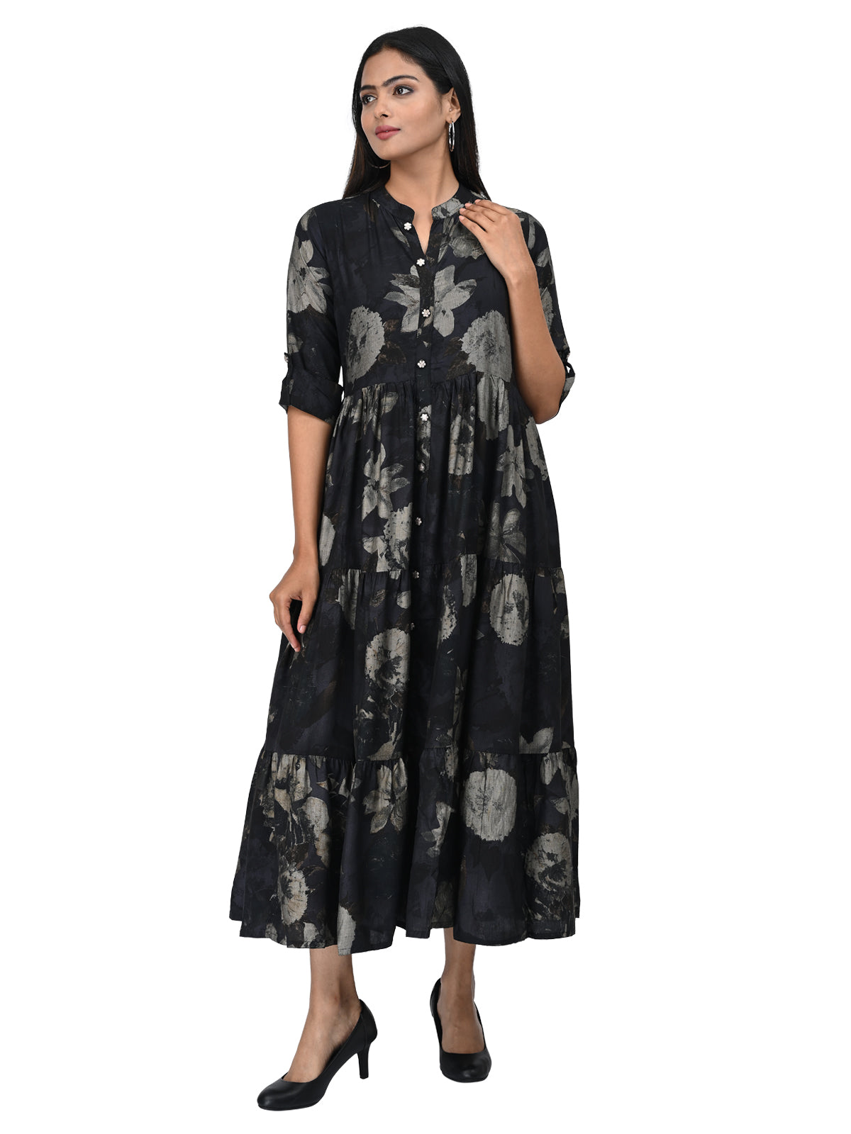 Black Floral Printed Anarkali Kurta