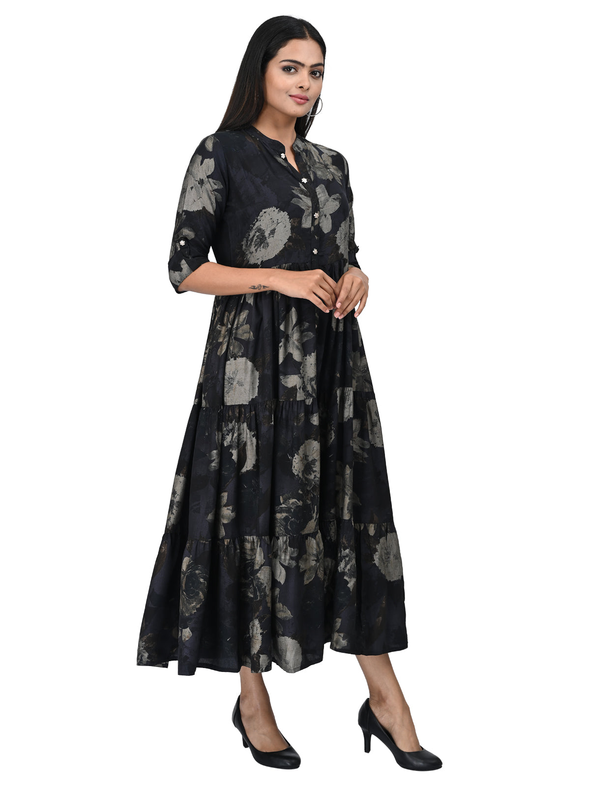 Black Floral Printed Anarkali Kurta