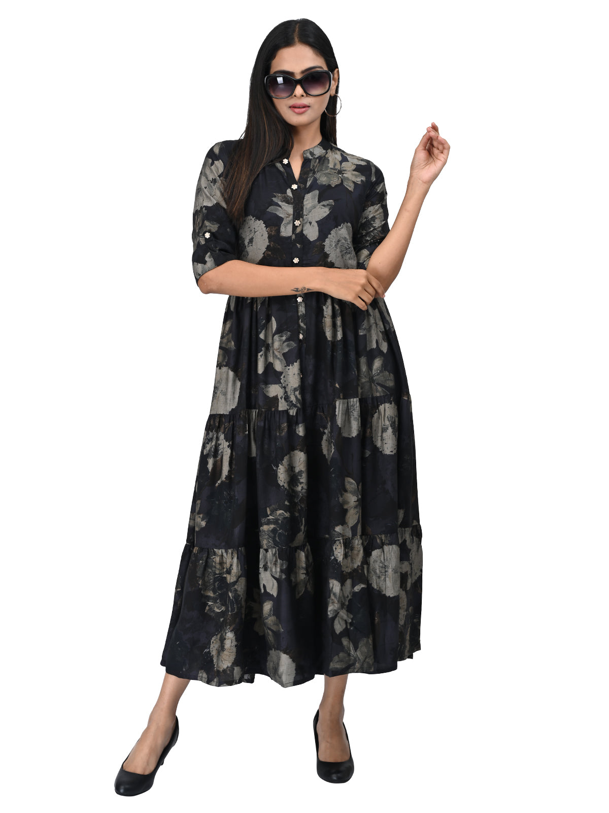 Black Floral Printed Anarkali Kurta