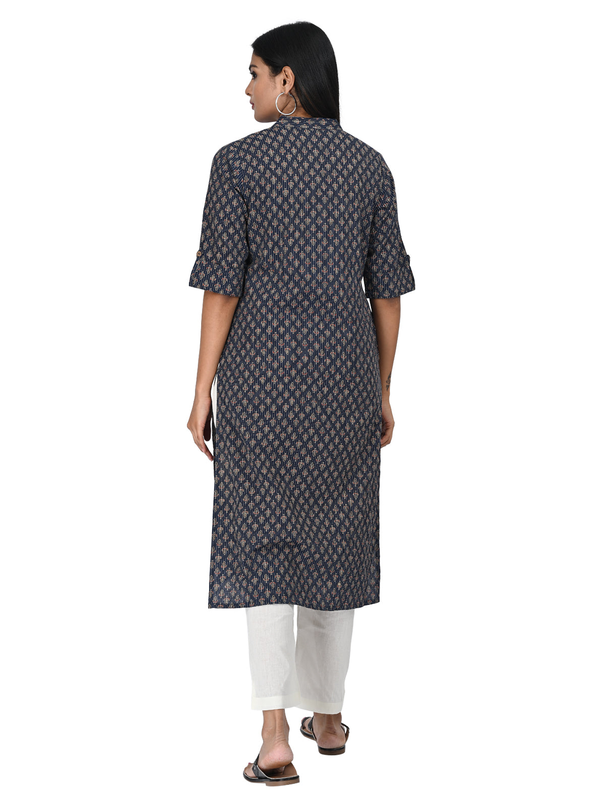 Navy Blue Printed Straight Kurti
