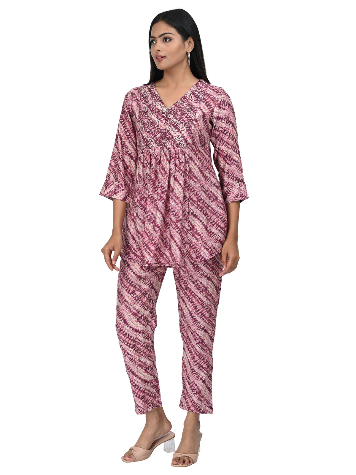 Pink Abstract Printed Peplum Co-ord Set