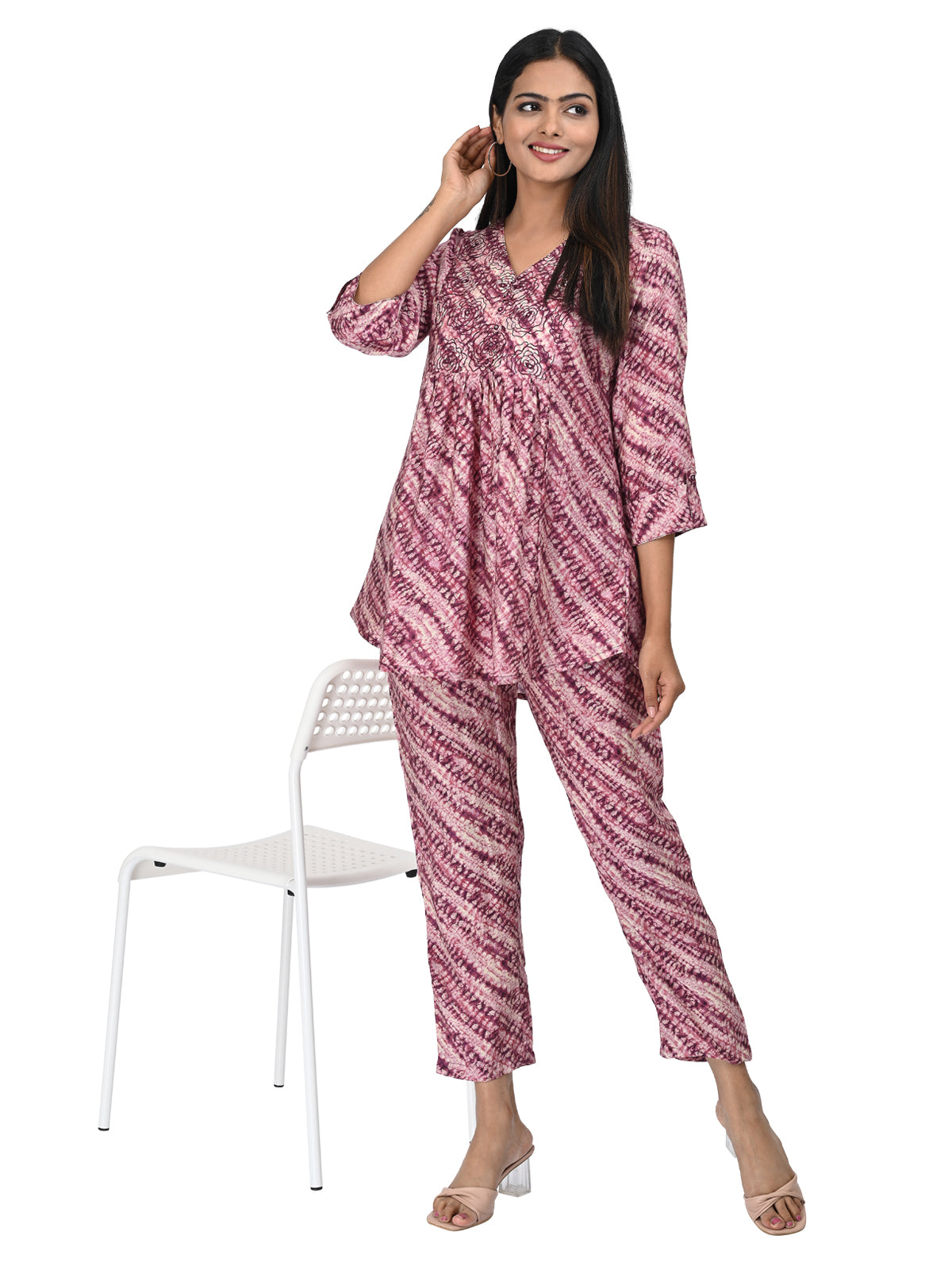 Pink Abstract Printed Peplum Co-ord Set