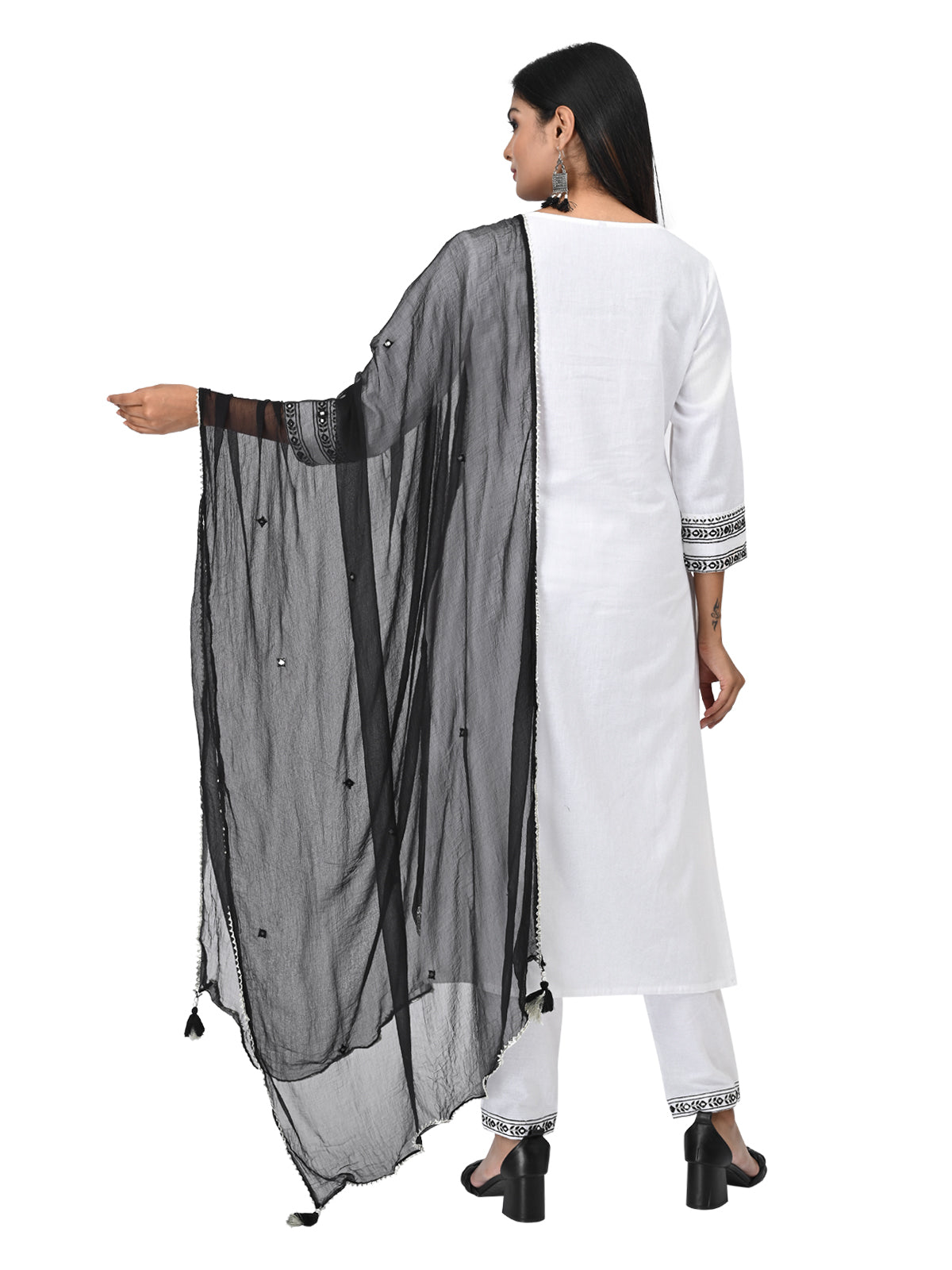 Elegant White & Black Embroidered Kurta Set