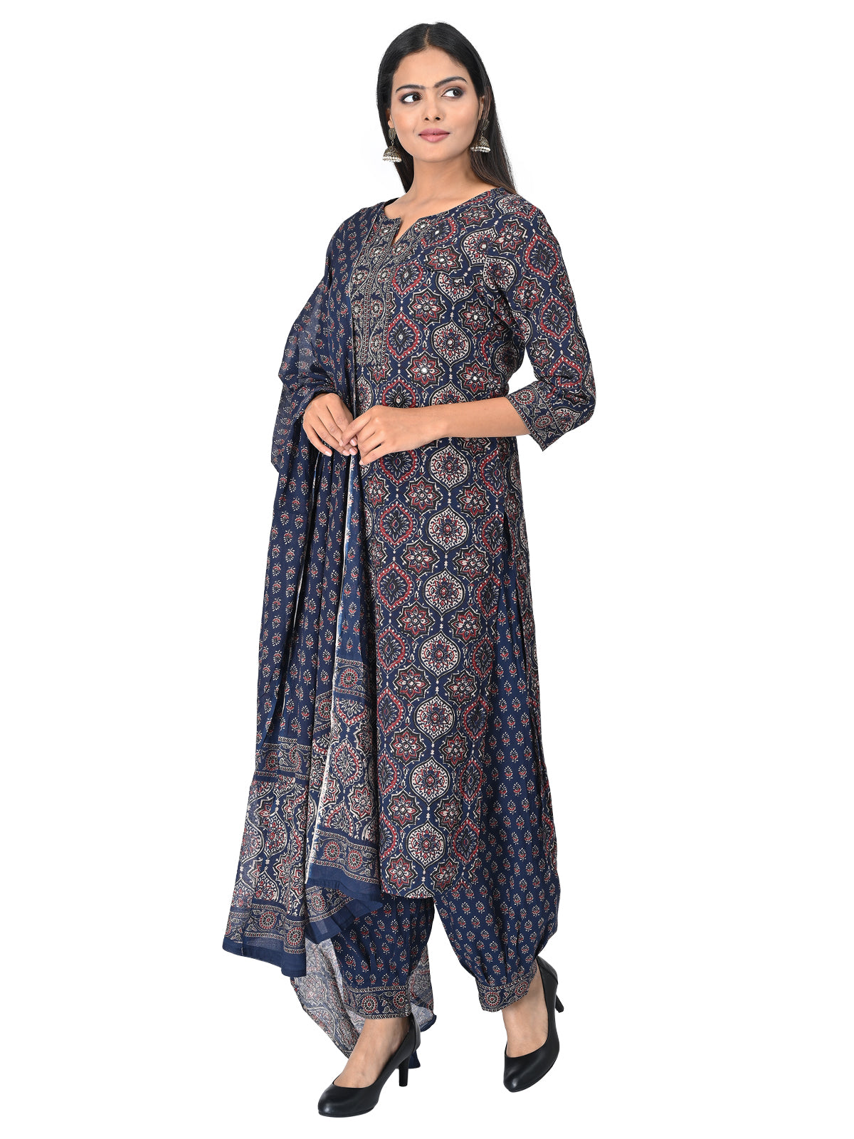 Elegant Navy Blue Printed Kurta Set with Dupatta
