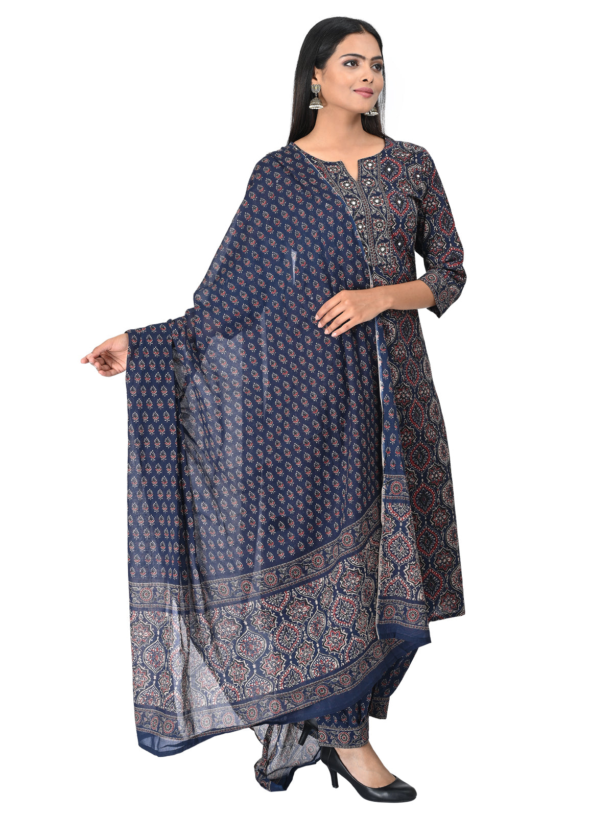 Elegant Navy Blue Printed Kurta Set with Dupatta