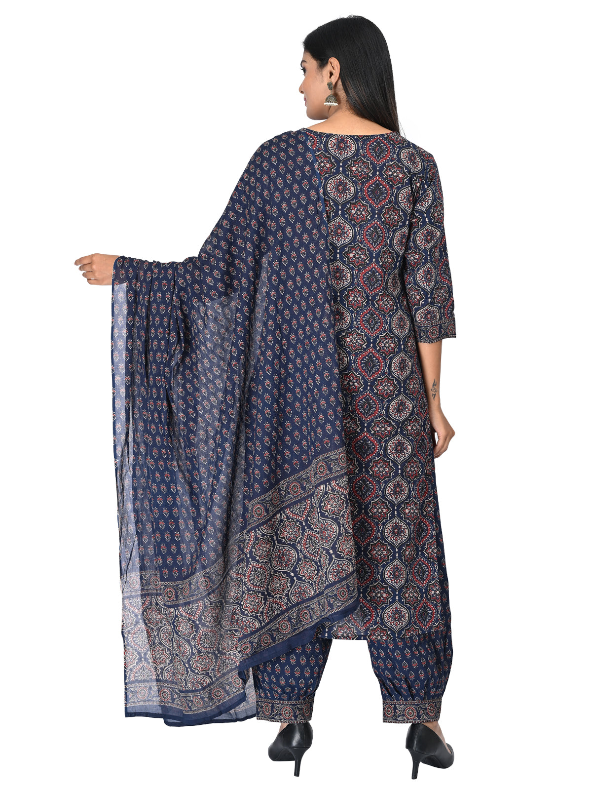 Elegant Navy Blue Printed Kurta Set with Dupatta