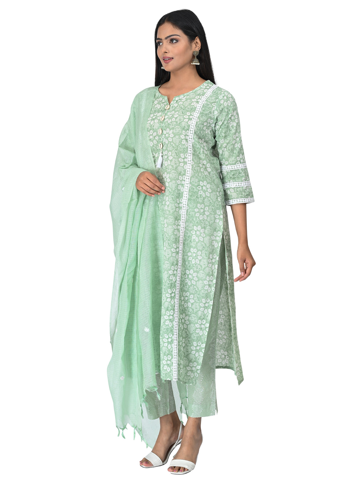 Pastel Green Floral Embroidered Kurta Set with Dupatta