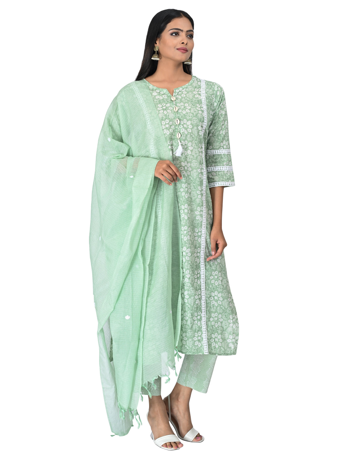 Pastel Green Floral Embroidered Kurta Set with Dupatta
