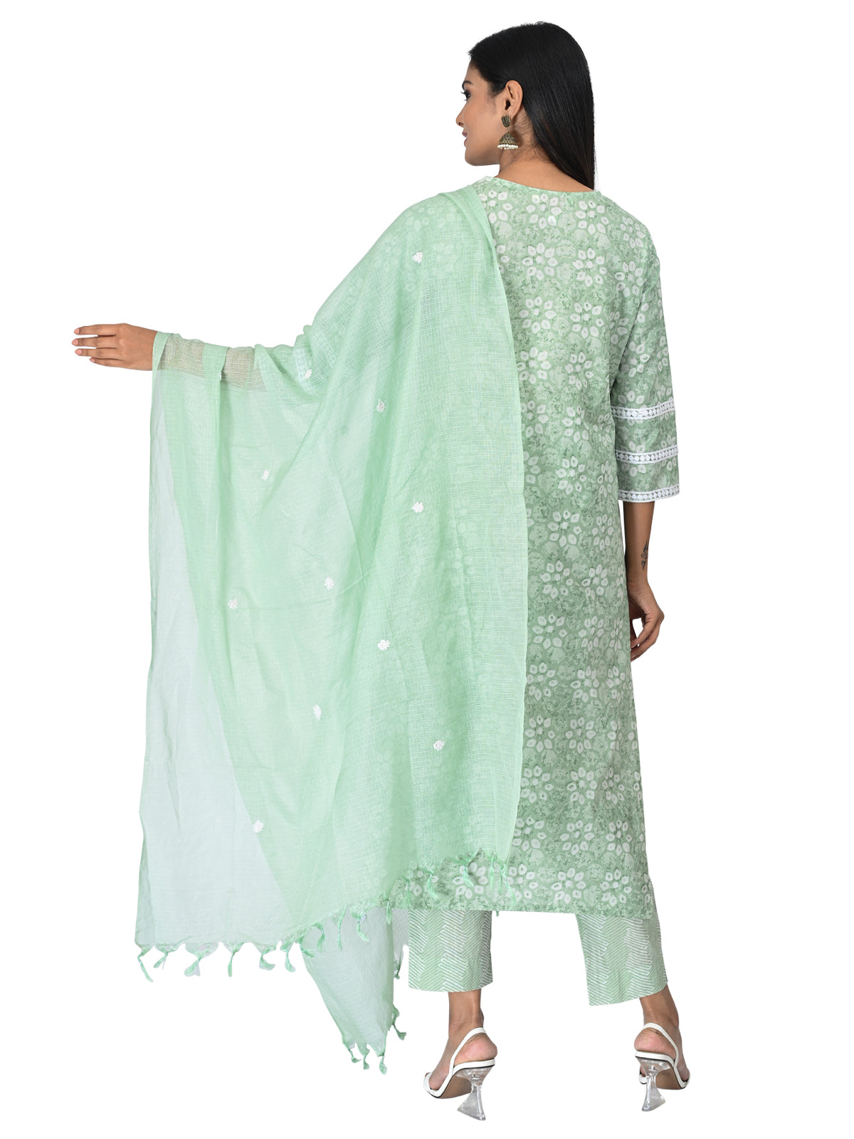 Pastel Green Floral Embroidered Kurta Set with Dupatta
