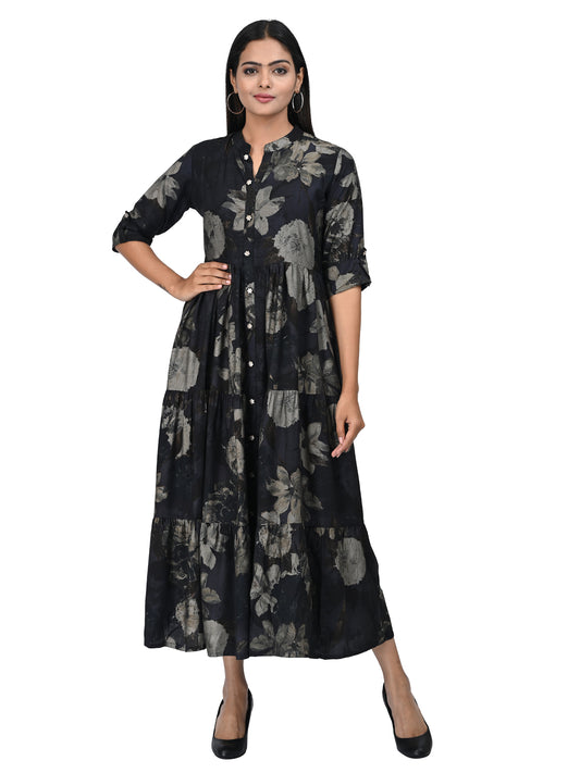 Black Floral Printed Anarkali Kurta