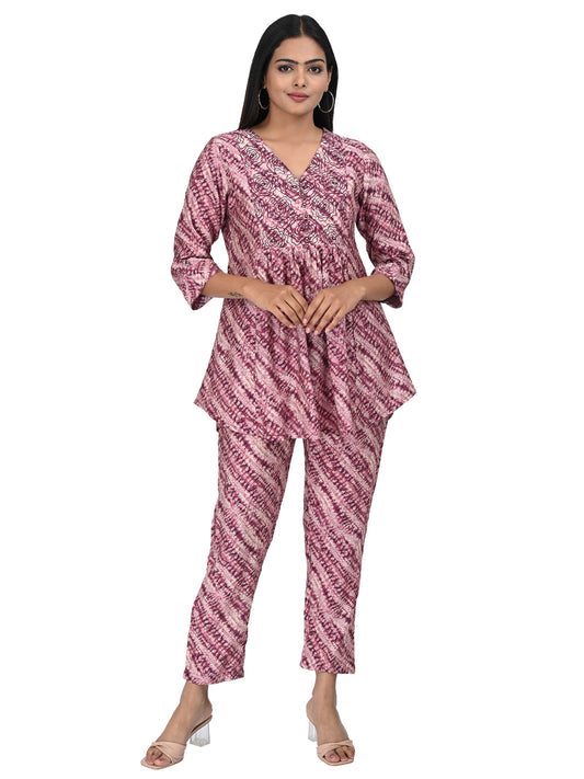 Pink Abstract Printed Peplum Co-ord Set